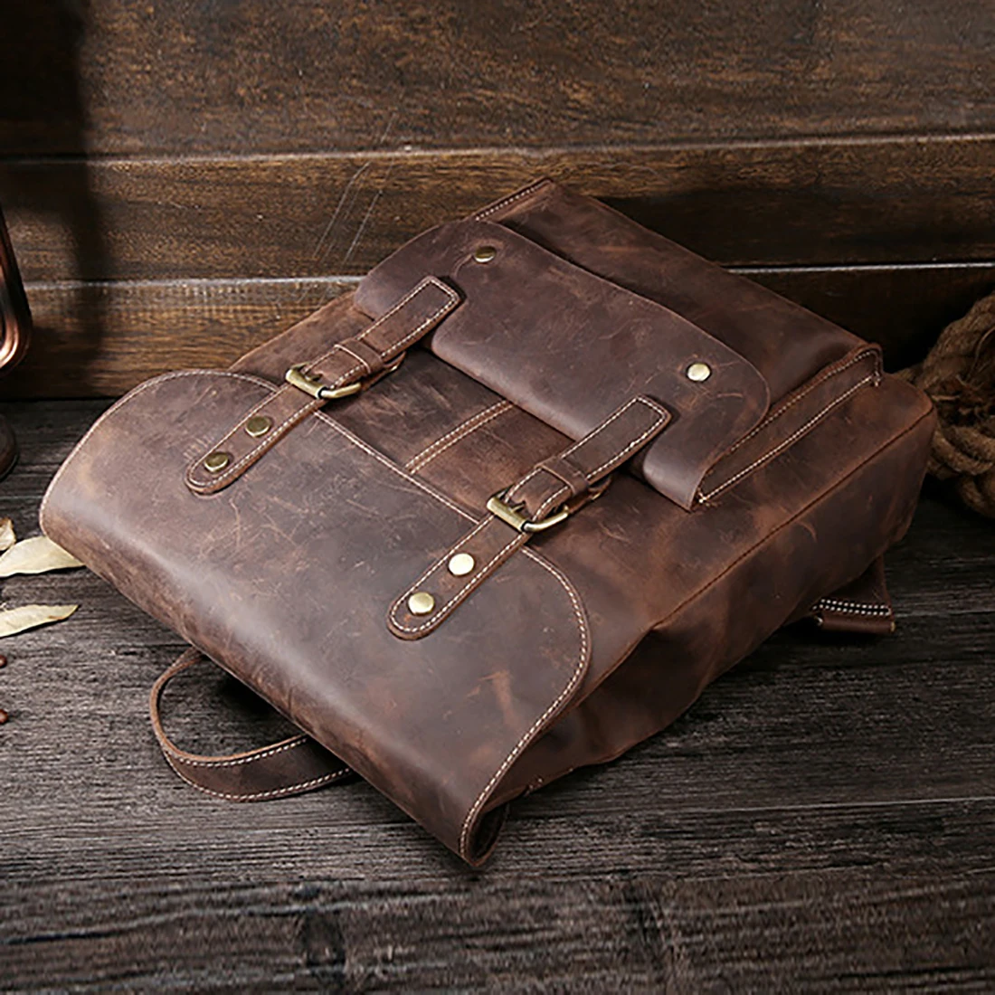 Мужской рюкзак из 100% натуральной кожи винтажный школьный большой вместительный