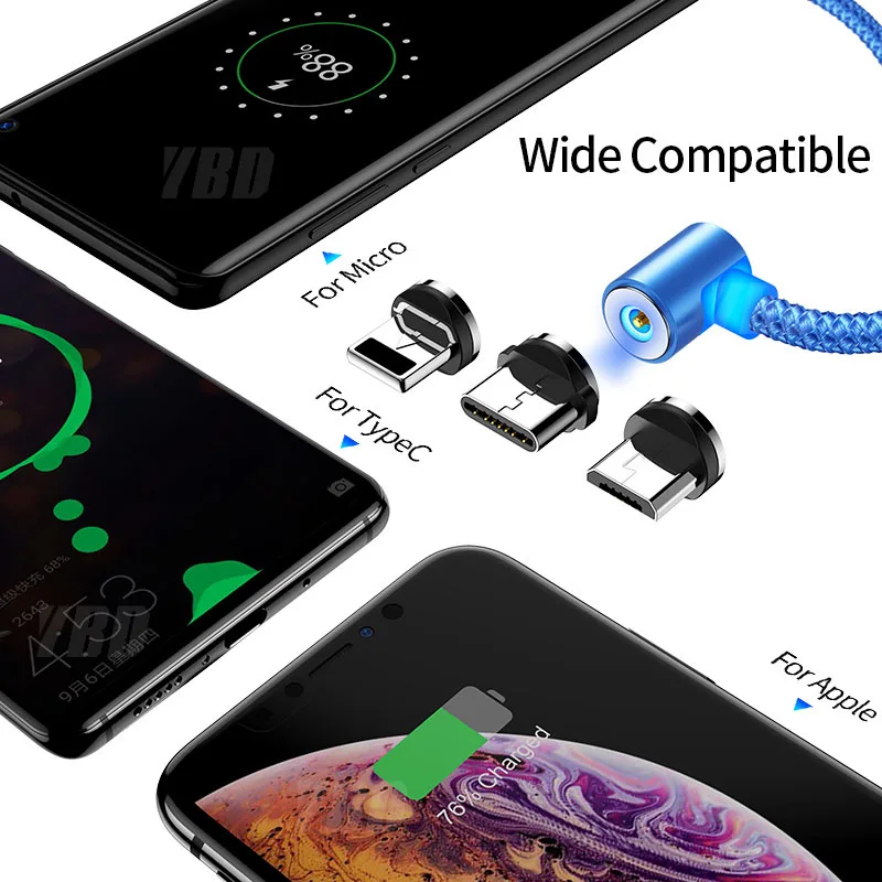 YBD 1 м Магнитный usb кабель для зарядки samsung Xiao mi Red mi Note 7 mi 9 mi cro USB C кабель USB провод для iPhone huawei Honor
