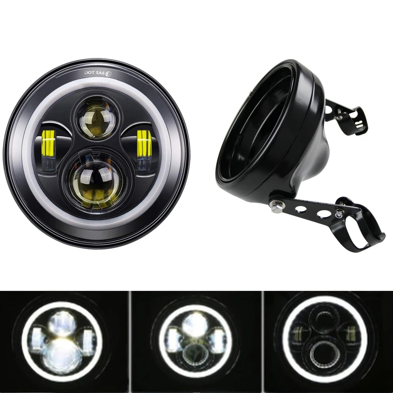 

7inch Round Motorcycle LED Headlight Halo Angel Eye and 7Inch Headlights Housing Bucket for Sportster XL883 XL1200