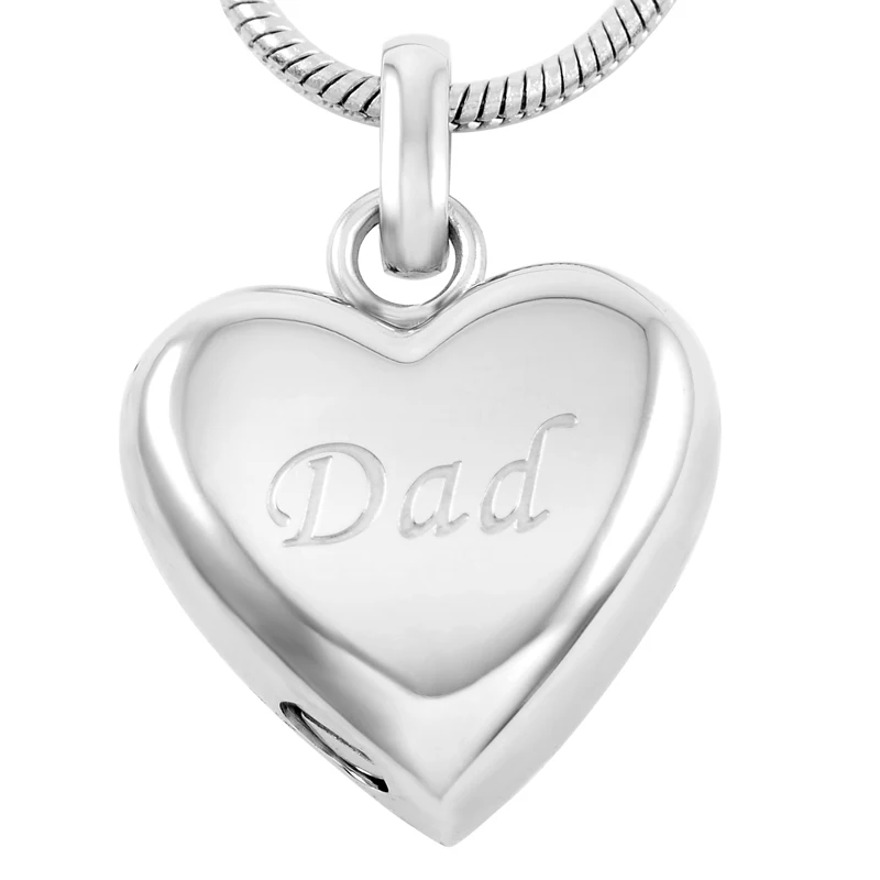 

KLH8455 Engraved Dad Heart Cremation Urn Necklace for Father's Funeral Ashes Keepsake Memorial Jewelry+Free Filling Kits