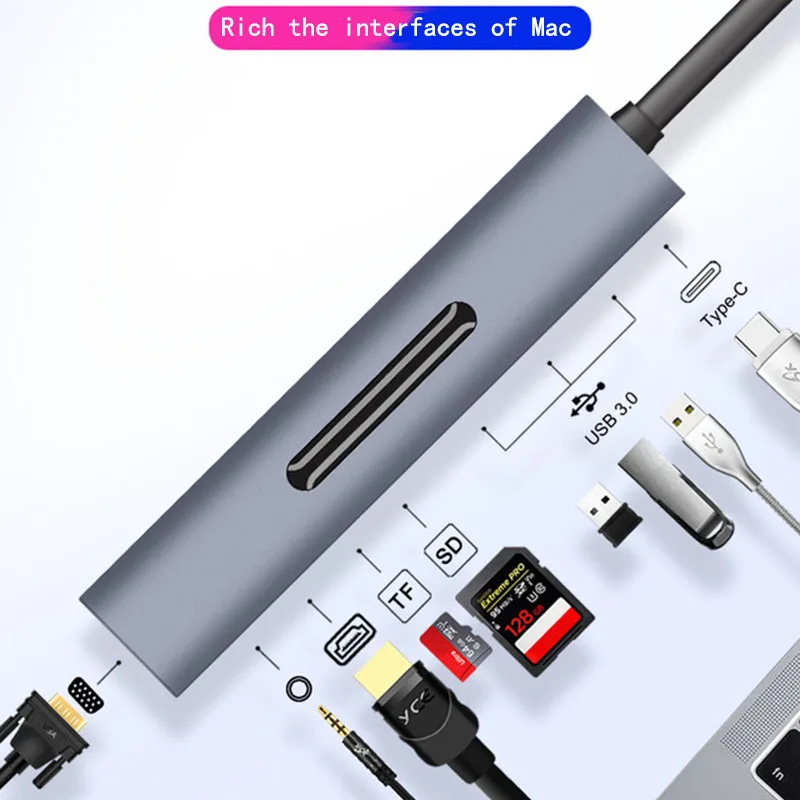 Док-станция с разъемом типа C HDMI VGA USB хаб для ноутбуков Macbook Pro HP DELL Surface Lenovo Samsung |