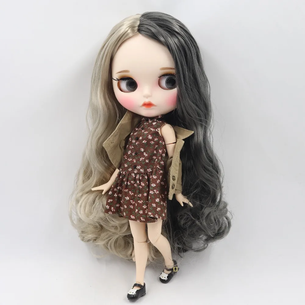 Ледяная фабрика blyth кукла 1/6 bjd белая кожа сустава тела серые и серебряные волосы, новое матовое лицо резные губы 30 см BL8800/9016