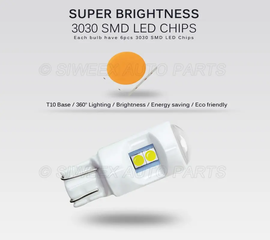 1 шт. T10 розетка W5W 6SMD 3030 керамическая ширина супер яркий светодиодный