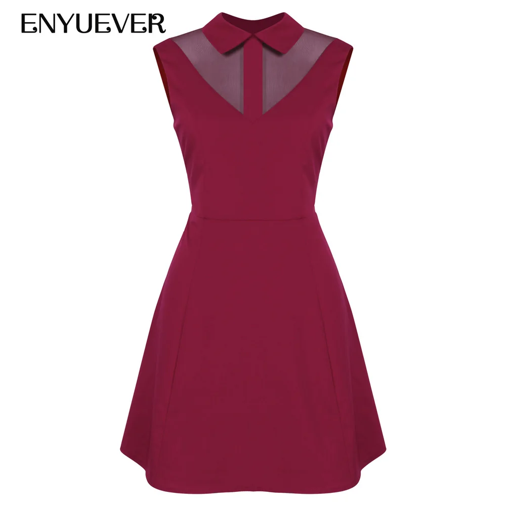 Enyuever Vestido Винтаж летнее шифоновое платье отложной воротник плотная ткань майка с