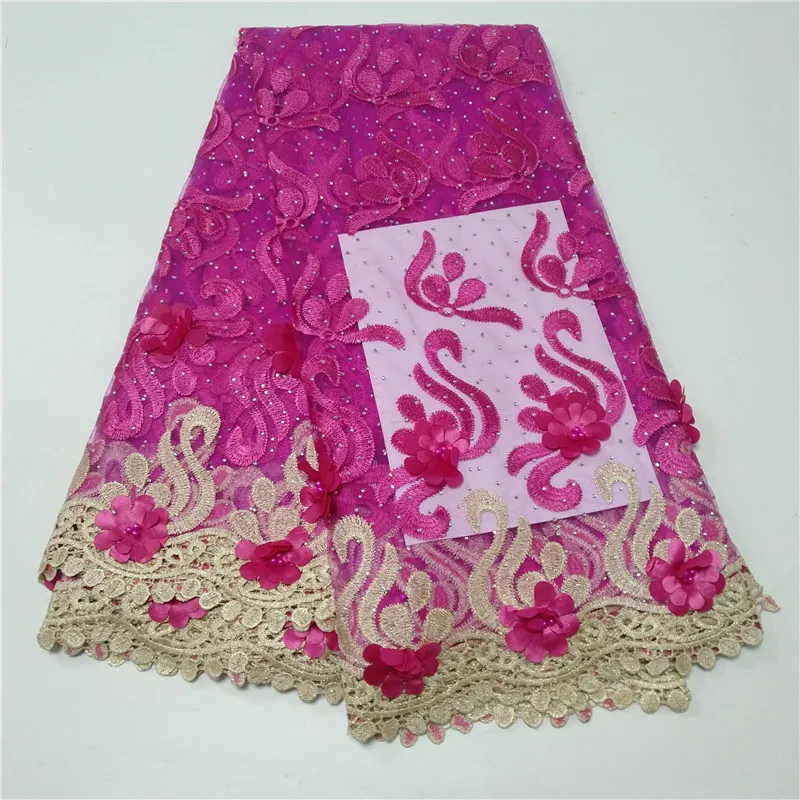 2019Latest African 3D Applique Lace Fabric With Stones High Quality Nigerian Embroidered Beads Tulle For Wedding | Дом и сад