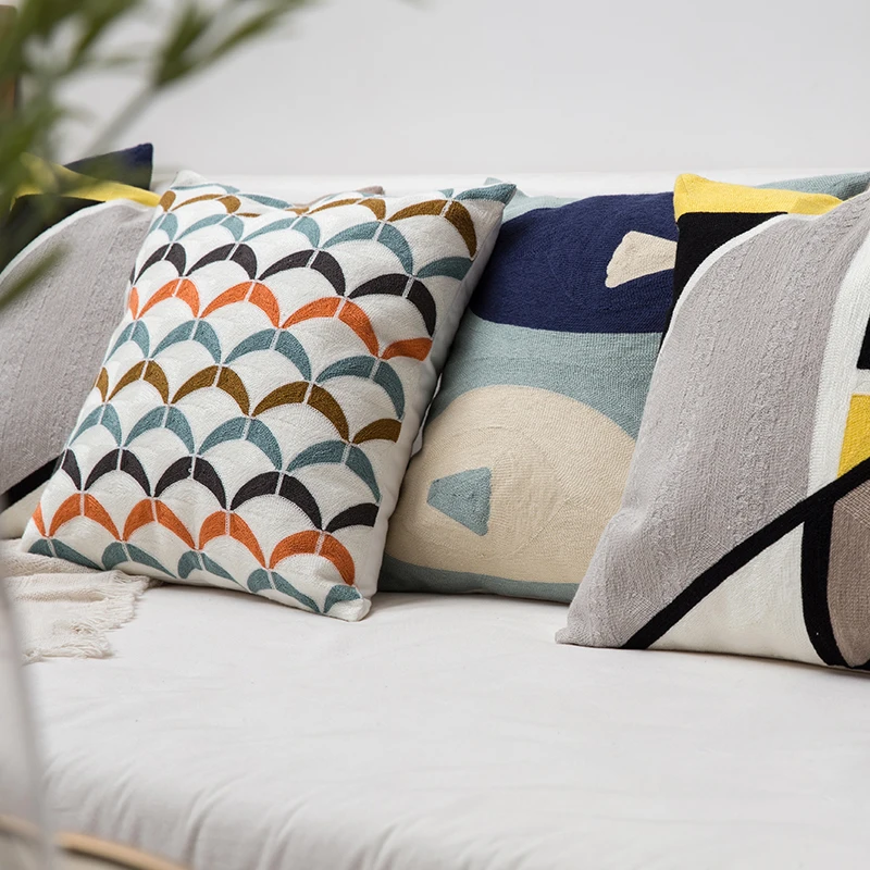 

DUNXDECO Cushion Cover Decorative Pillow Case Mediterranean Sea Cotton Thread Embroidery Modern Simple Line Coussin Sofa Deco