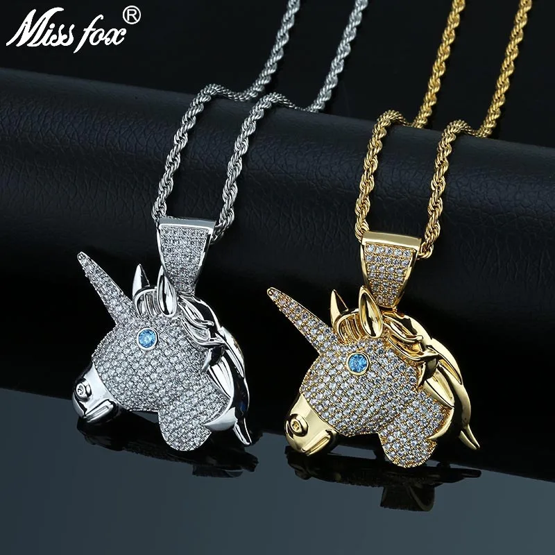 MISSFOX хит продаж ожерелье в стиле хип хоп с покрытием 24 каратным золотом кулон