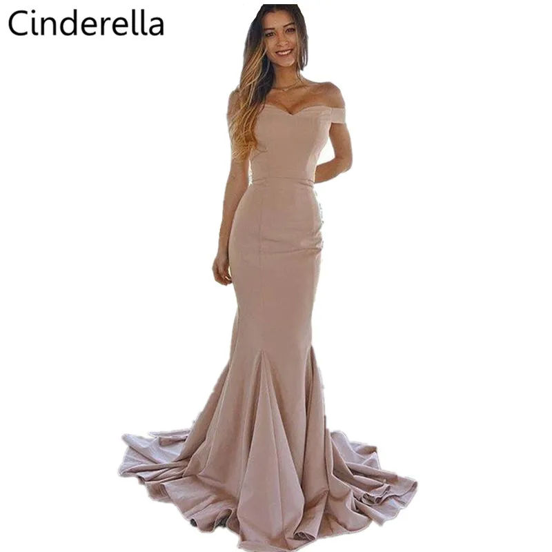 

Cinderella Pink Sweetheart Off The Shouder Mermaid Bridesmaid Dresses Cheap Zipper Back Trumpet Satin Fabric Bridesmaid Gowns