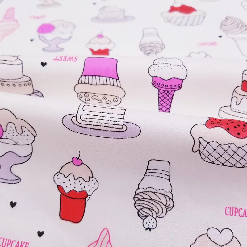 Хлопковая саржевая ткань с принтом мороженого хлопковая Лоскутная Ткань для