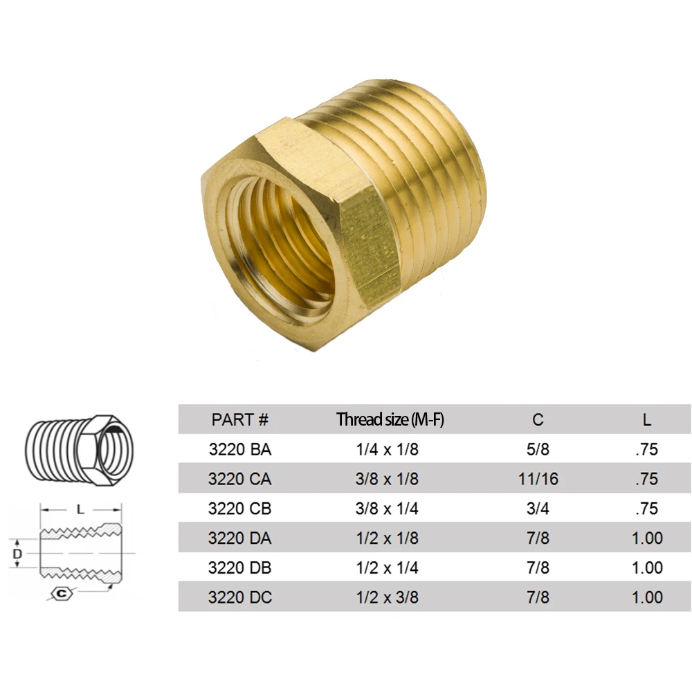 2 шт. 1/" x1/8" 3/" x1/8" 3/" x1/4" 1/" x1/8" 1/" x1/4" 1/" x3/8" NPT штекер женский латунный трубный фитинг шестигранный редуктор втулка 3220