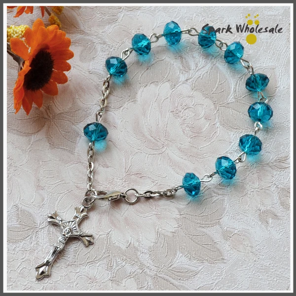 30 шт./лот религиозный 8*6 мм зеленый граненый стеклянный Розарий браслет