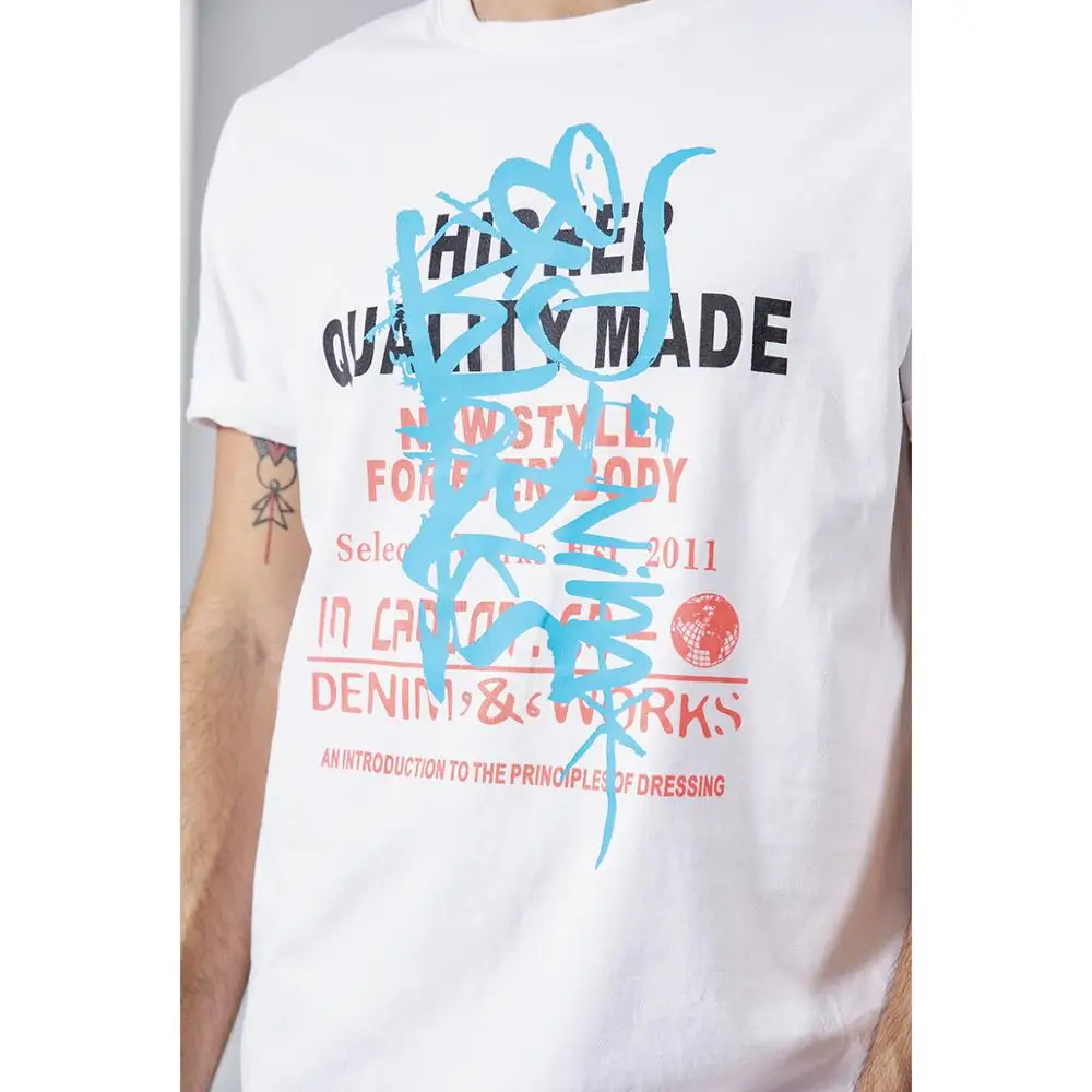 Мужская футболка SIMWOOD Повседневная из 100% хлопка с принтом и круглым вырезом