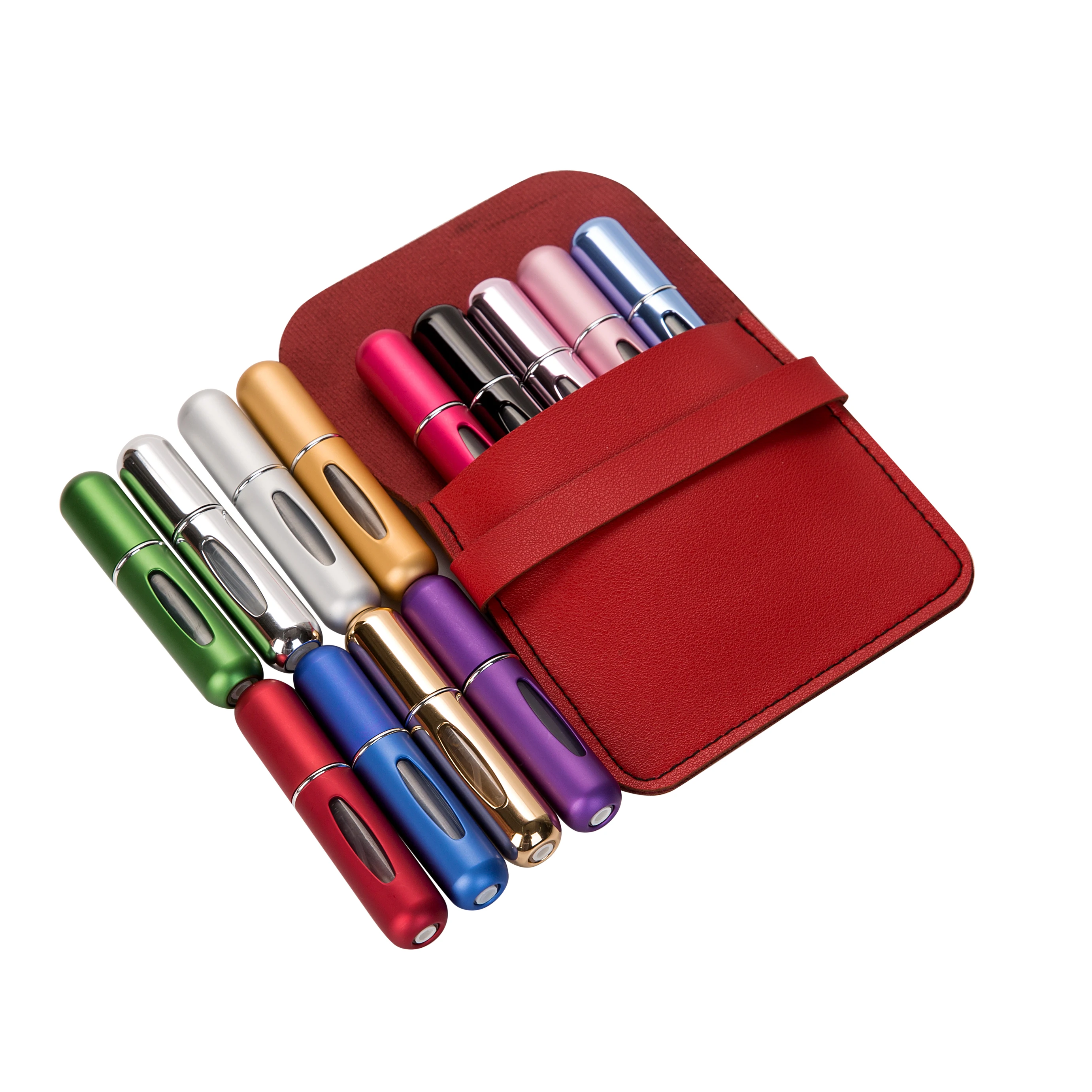 

5 pcs 5 ml Refillable Perfume Bottle With Leather Bag Aluminum Spray Atomizer Portable Travel Cosmetic Container Perfume Bottle