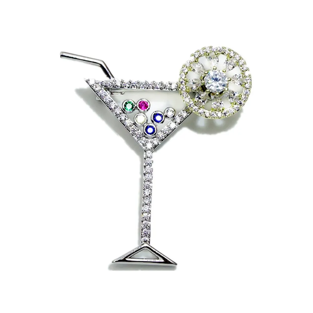 Мода вращающийся коктейльный винный Кубок Броши Для женщин мужчин циркон брошь в