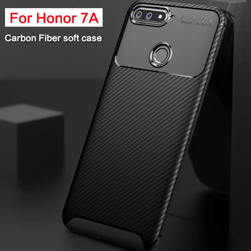MAKAVO For Huawei Honor 7A Case Matte Soft Silicone Back Phone Carbon Fiber Texture TPU Cover |
