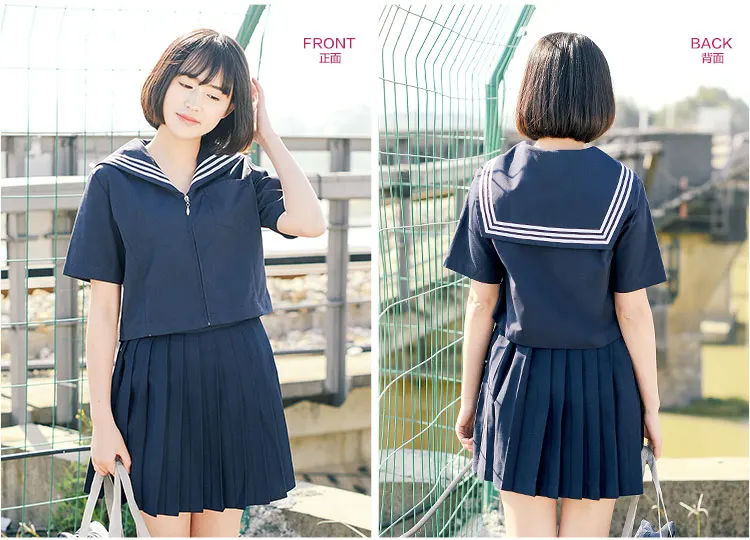 Женская летняя японская школьная форма JK костюм темно-синего цвета: блузка с