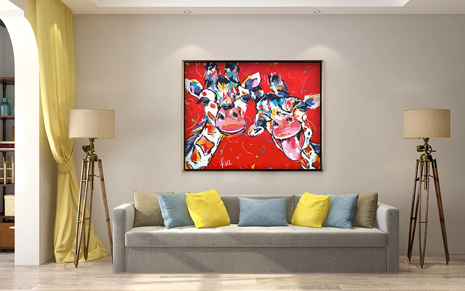 Vrolijk Schilderij Wall Art Холст Картина маслом по номерам Жираф Животные расписанные картины Домашний Декор без рамки