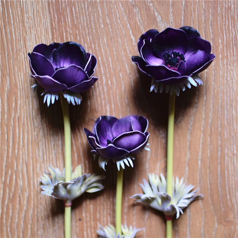 Фиолетовый черный Anemones натуральные на ощупь искусственные цветы стволовые для