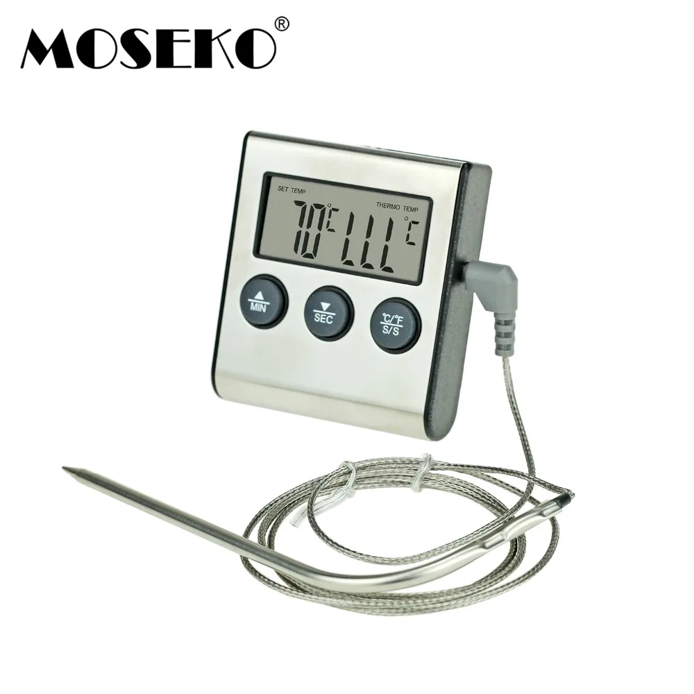 

MOSEKO Digital Meat Oven Cooking Kitchen Thermometer for Smoker Grill Food BBQ Clock Timer Alarm with Stainless Steel Probe