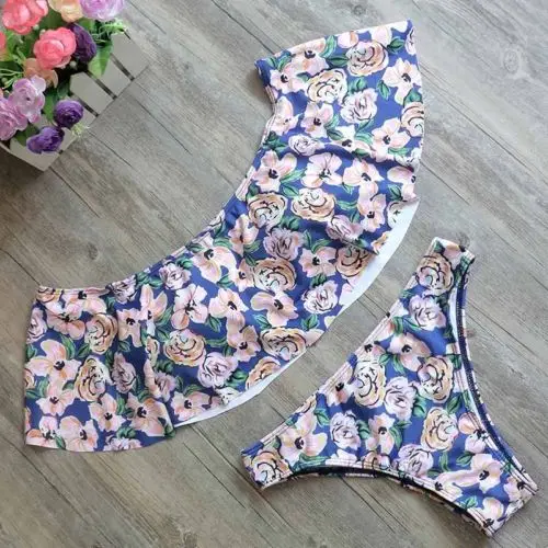 Новинка 2018 летний женский комплект бикини с открытыми плечами и цветочным