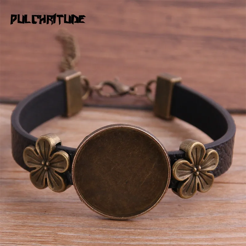 1 шт. 6 цветов браслет из искусственной кожи бронзовое основание в форме цветка