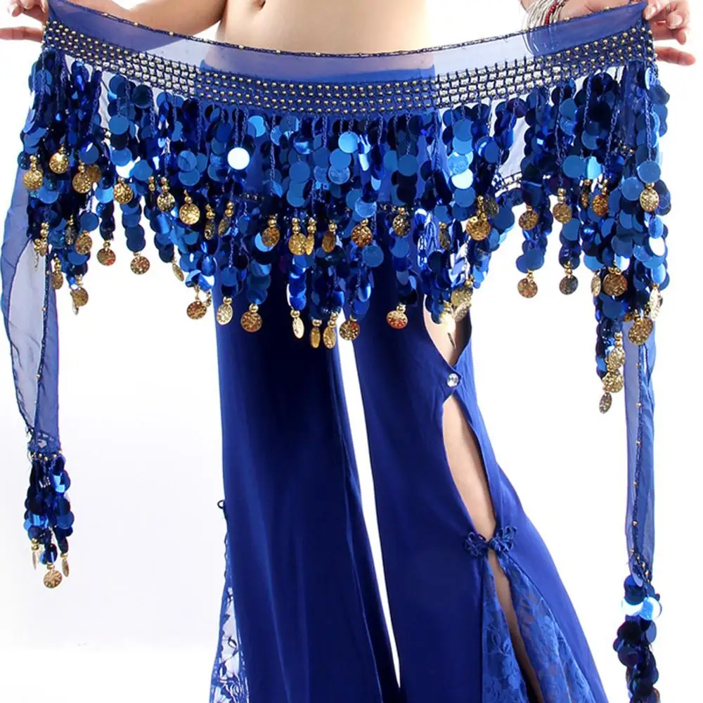 

Multi Color Chiffon Belly Dance Hip Wrap Scarf Coin Sequin Waistband Skirt