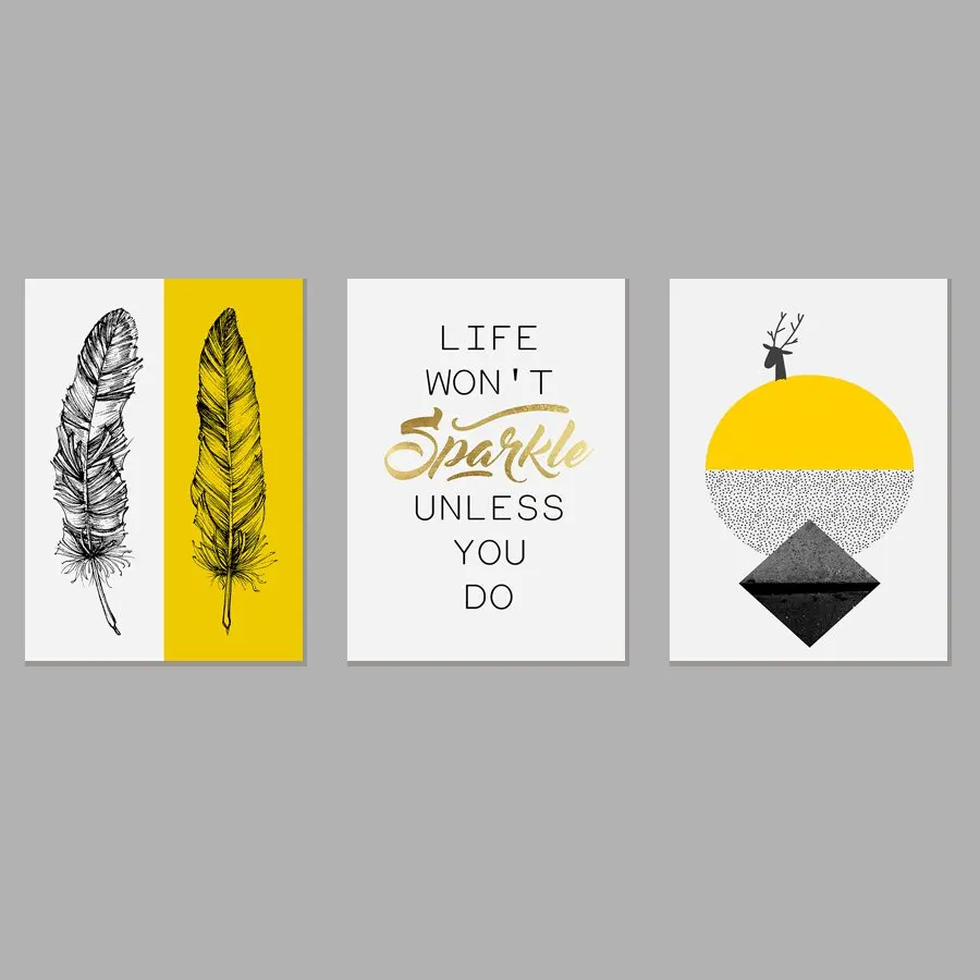Sketch Feathers And Deer Heads HD Print Canvas Paintings Wall Artwork Prints Picture Home Decor for Living Room | Дом и сад