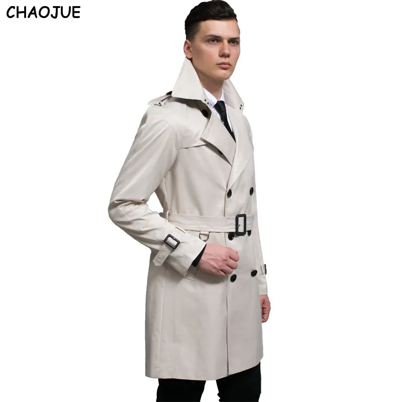 

CHAOJUE Mens medium long black trench coat 2017 spring fashion oversized 6XL funky dress coat luxurious trench coats for men