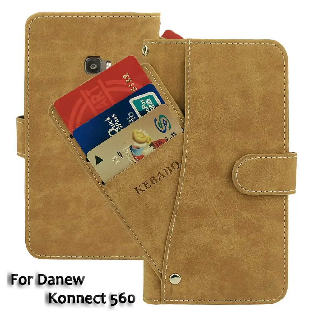 

Vintage Leather Wallet Danew Konnect 560 5.5" Case Flip Luxury Card Slots Cover Magnet Stand Phone Protective Bags