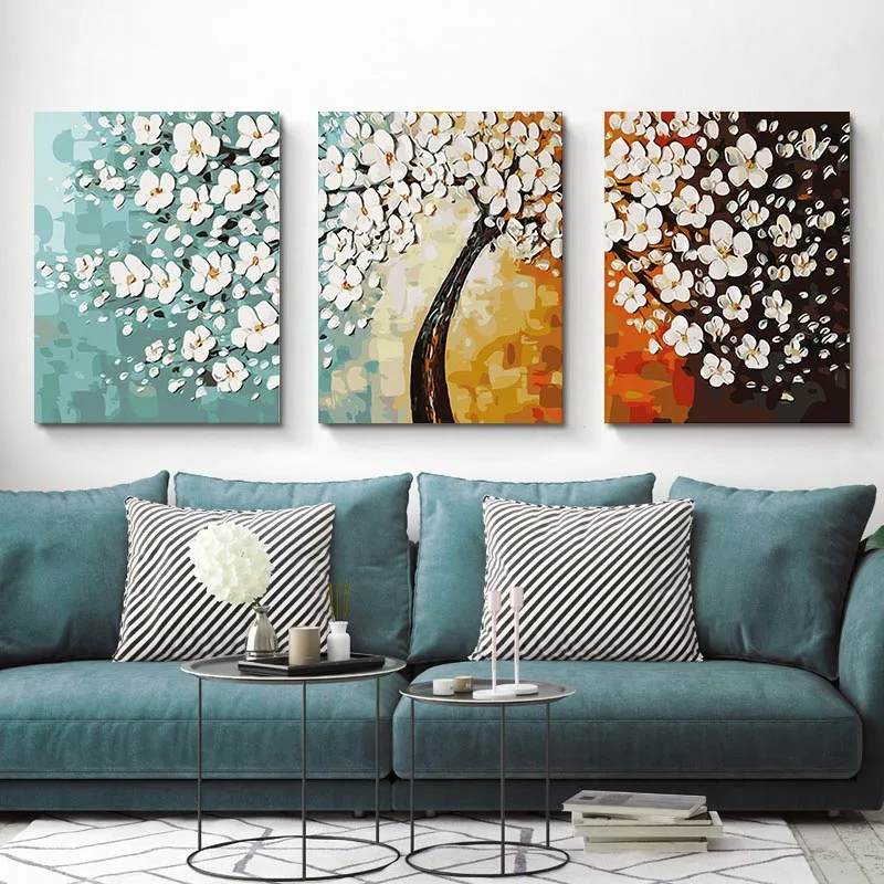 23 Lucky tree DIY масляная краска по номерам деревья листья Триптих картинки животные абстрактная краска Настенная Наклейка раскраска пейзаж подарок домашний декор - Цвет: 23 Lucky tree