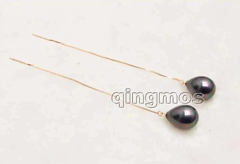Fashion 12*16mm Black Drop Sea shell pearl and Rose Gold sterling silver s925 Ear Line dangle 4'' Earring-ear673 Free shipping |