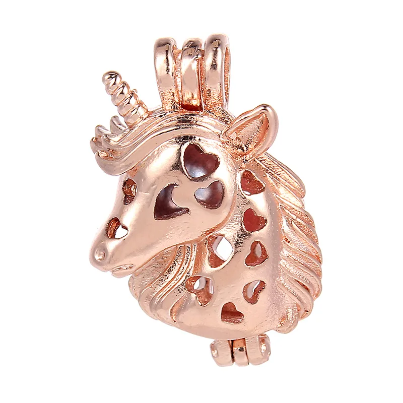Rose Gold unicorn Золото Серебро Розовое Золото Дерево жизни Единорог яблоко Устрица жемчужная клетка кулон эфирное масло диффузор ожерелье DIY - Окраска металла: Rose Gold unicorn
