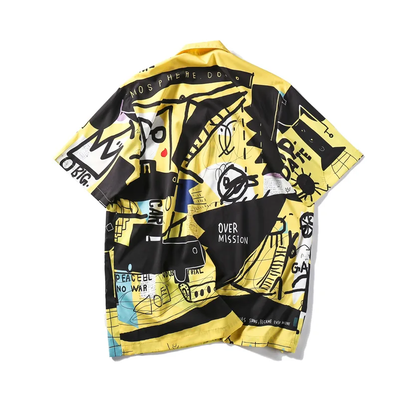 Money Shirt 2019 Лето хип хоп граффити Печать Гавайи Алоха Необычные пляжные рубашки