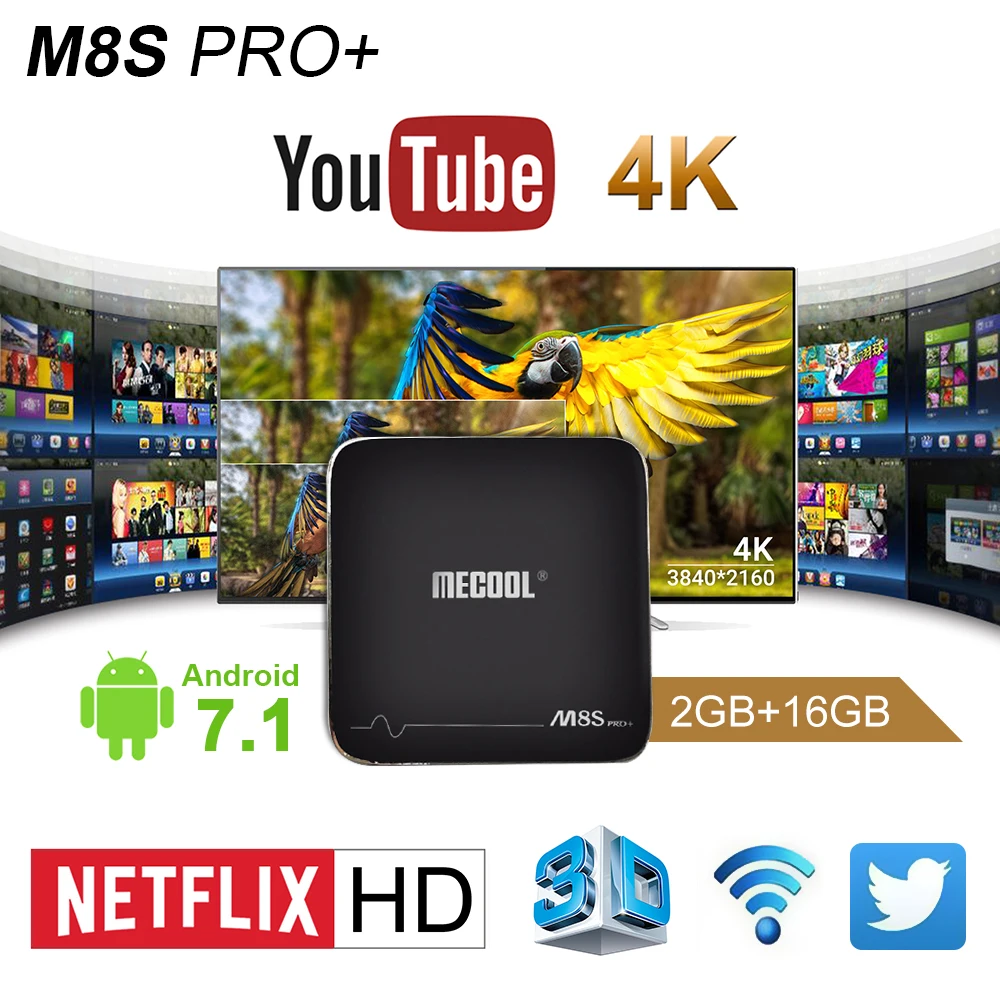 ТВ-приставка MECOOL M8S PRO Plus Android 7 1 2 Гб ОЗУ 16 ПЗУ Amlogic S905X wifi H.265 4K Smart Mini PC телеприставка