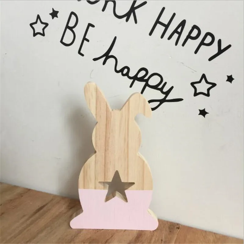 Pink Star INS скандинавском стиле деревянные полые Звезды Любовь орнаменты с кроликом для детской комнаты украшения Деревянный кролик игрушки для малышей ремесла подарки фото реквизит - Цвет: Pink Star