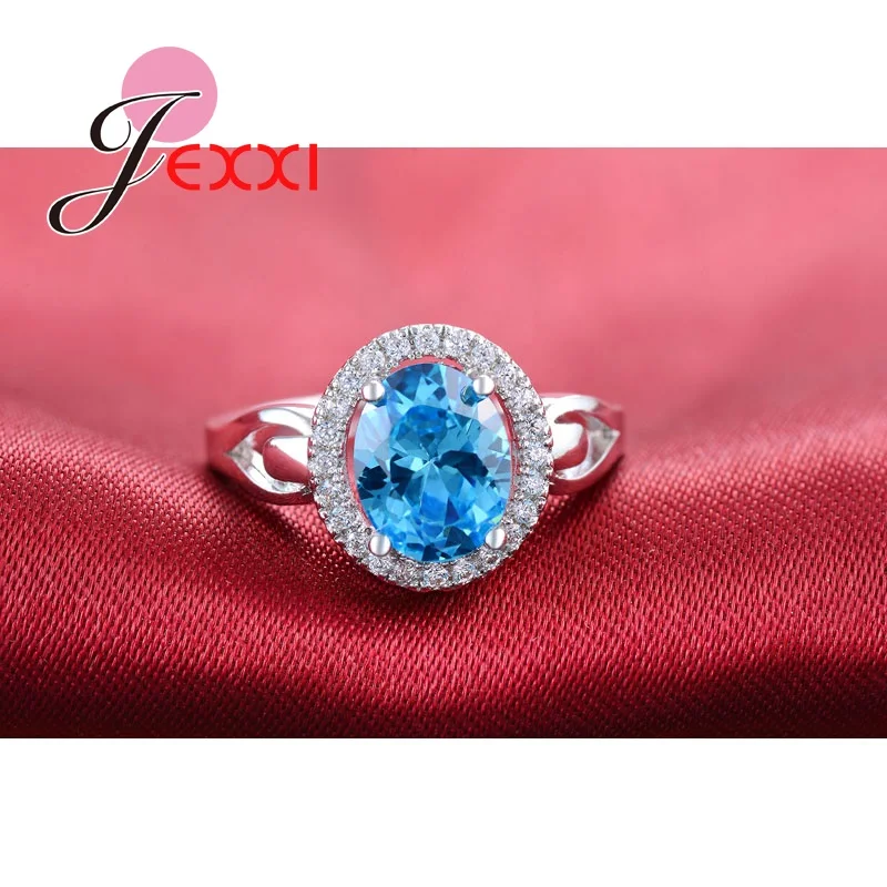 

Lovely Oval Shape Blue Crystal Finger Rings For Women High Quality Sterling Silver Wedding Engagement Rings Wholesale