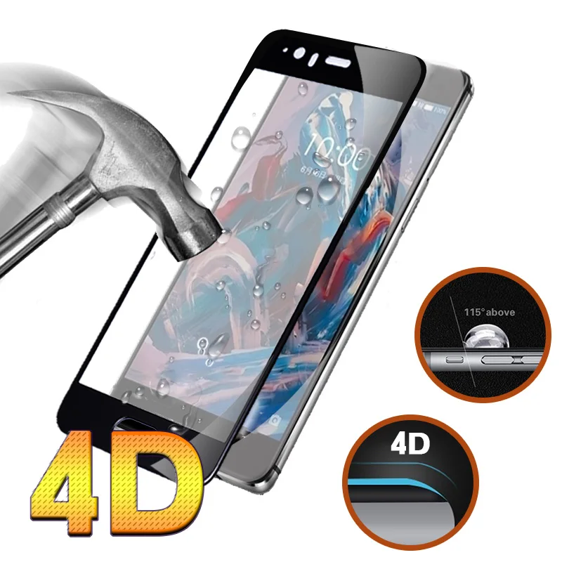 5D полное покрытие закаленное Стекло для OnePlus 5 чехол круглый изогнутый край Экран