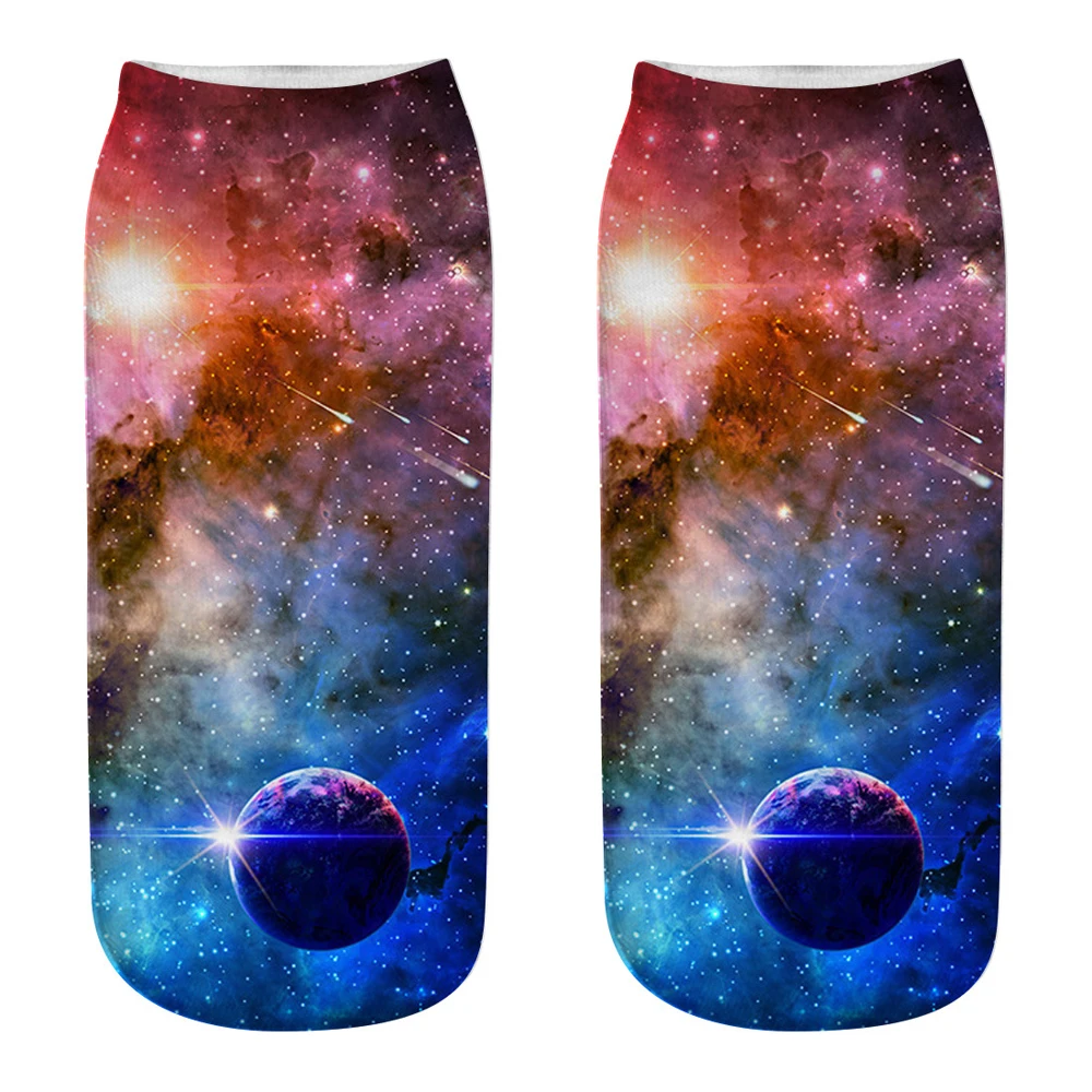 

New Starry Sky Pattern Cute 3D Print Short Socks Women Kawaii Low Cut Ankle Socks Casual Funny Female Sock Autumn Girls Sox