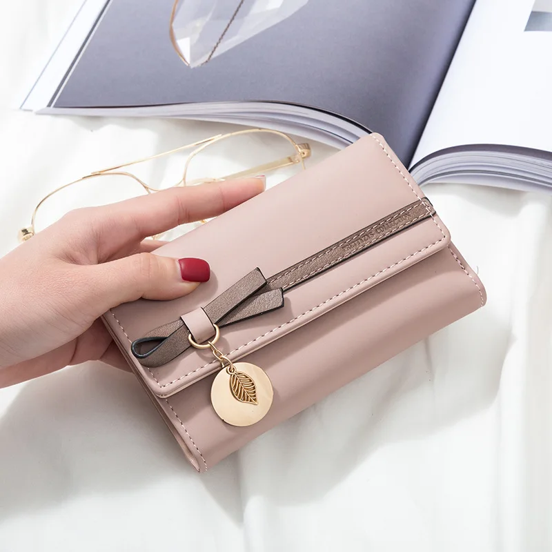 Женский кошелек женские кожаные кошельки с бантом и листьями короткий средний