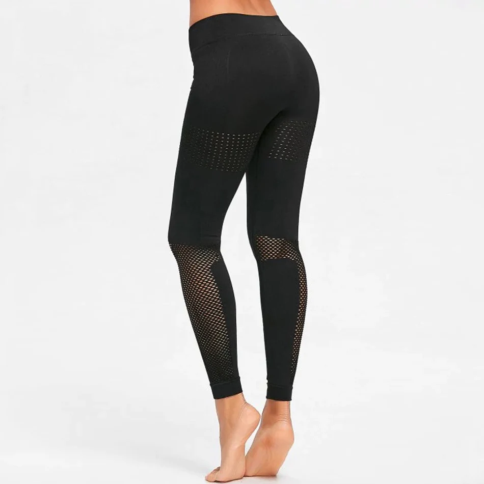 Сетчатые штаны для йоги с высокой талией черные бесшовные Леггинсы супер