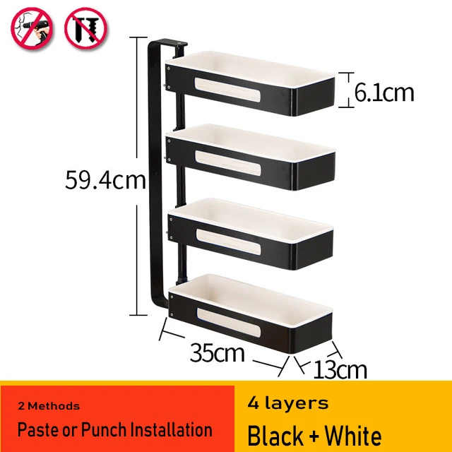 Black White 4 layers Кухонные стеллажи из алюминиевого сплава, держатели, вращающийся многослойный настенный стеллаж для приправ, стойка для хранения в ванной, 08168 - Цвет: Black White 4 layers