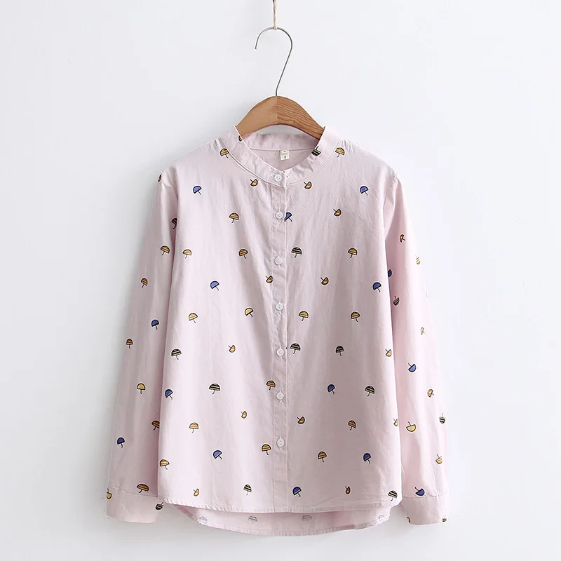 Женская хлопковая блузка с принтом Повседневная Свободная рубашка длинным