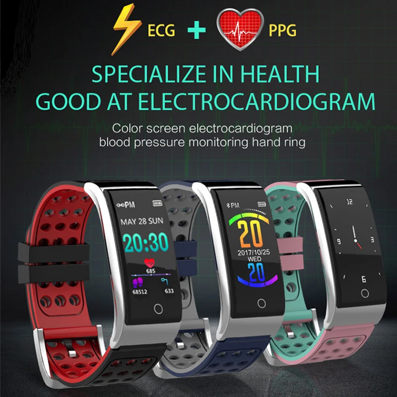 FocuSmart E08 умный Браслет фитнес-трекер кровяное давление HeartRate монитор Водонепроницаемый ECG PPG умный Браслет для IOS/Andriod