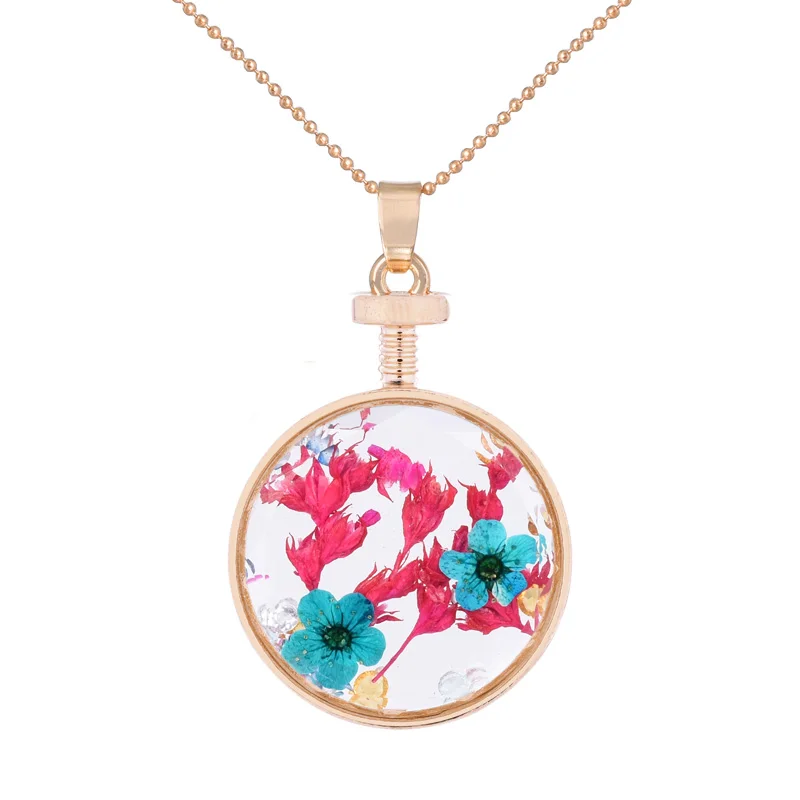 Классическое серебряное ожерелье с сердечком винтажное сушеными цветами