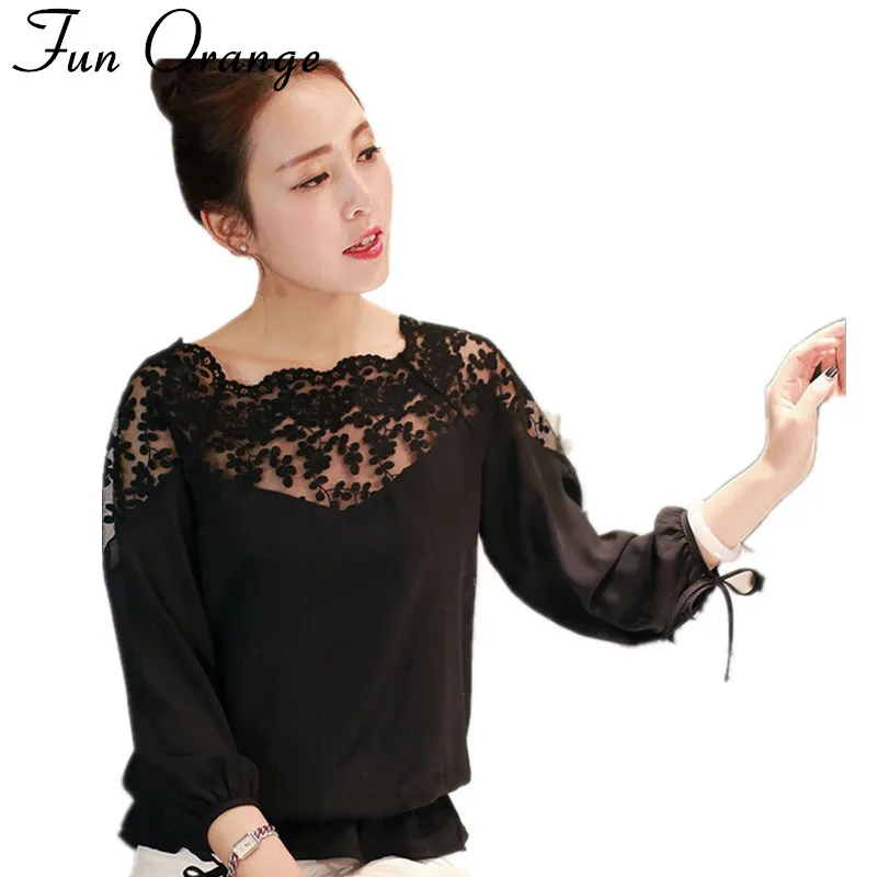 Fun Orange new fashion summer blouse women casual chiffon lace version loose stitching sleeve blusa feminina shirt |