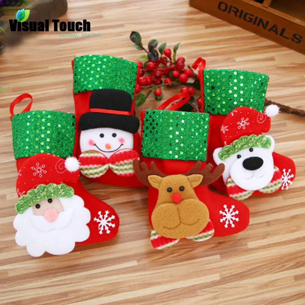

Visual Touch Santa Claus Socks Snowman Reindeer Christmas Ornaments Festival Party Xmas Tree Hanging Decor Presents Gift Bag