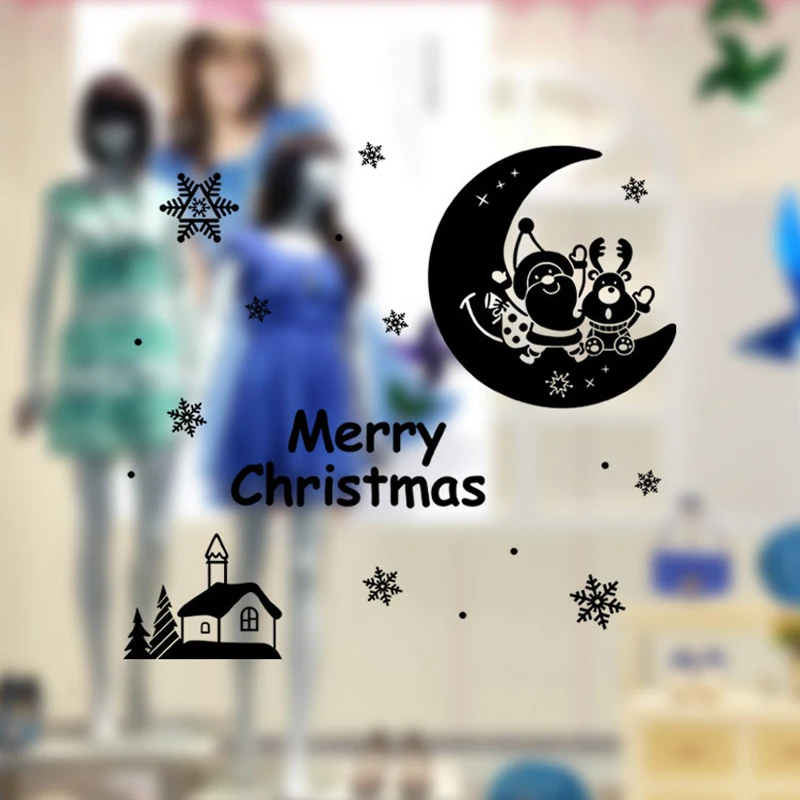 Новый мультяшный DIY Санта-Клаус и Олень Наклейка на окно для детской комнаты