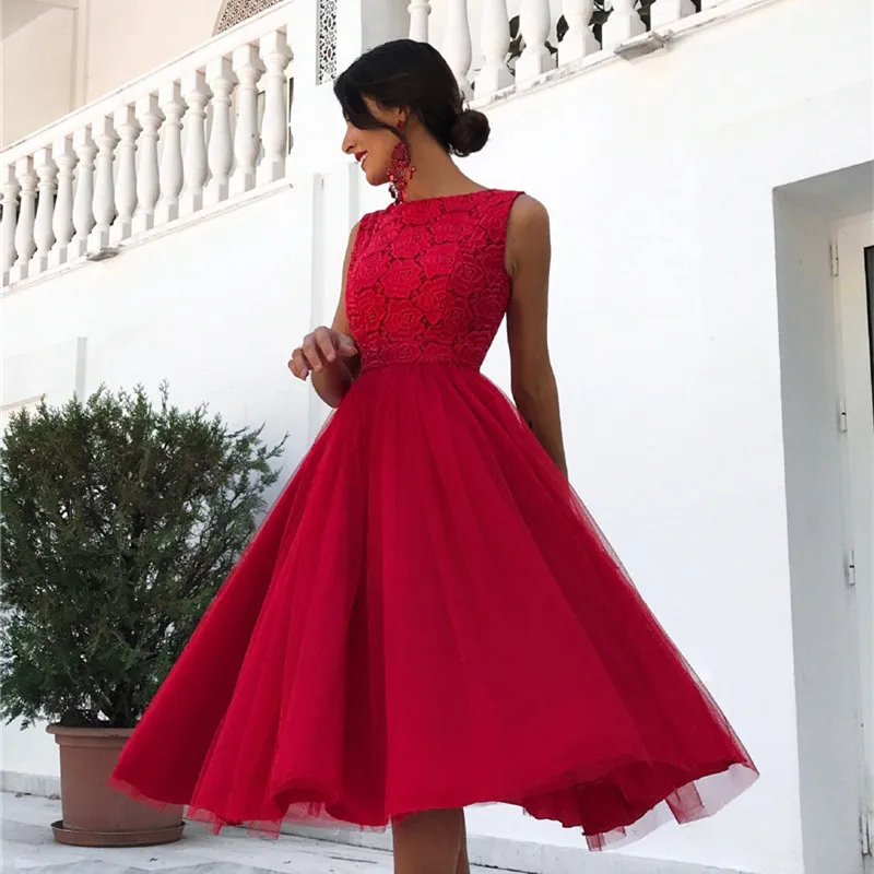 Женское винтажное Кружевное платье миди красное элегантное вечернее с открытой
