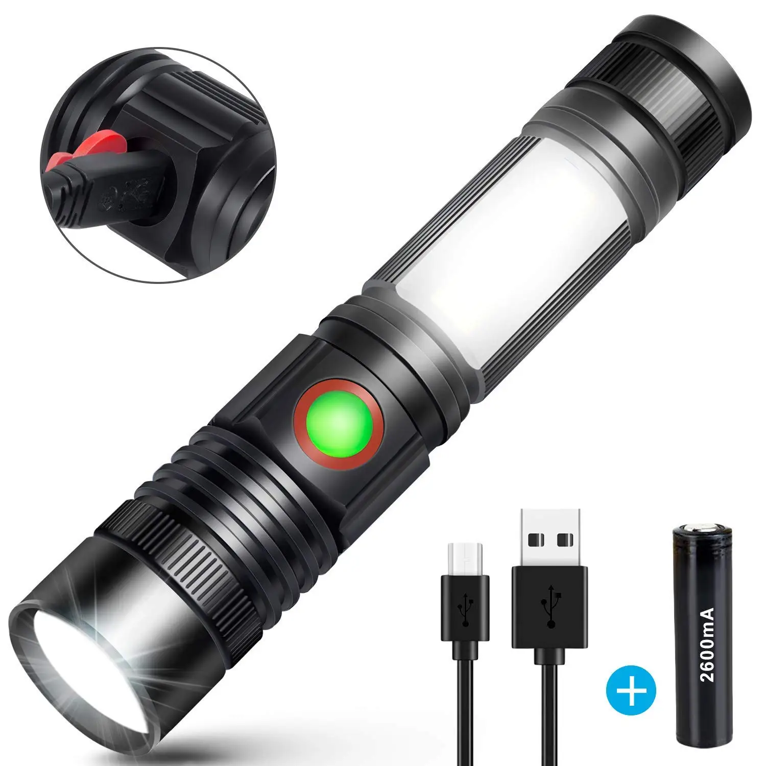 KARRONG LED T6 фонарик USB Перезаряжаемый супер яркий COB Рабочий фонарь Масштабируемая