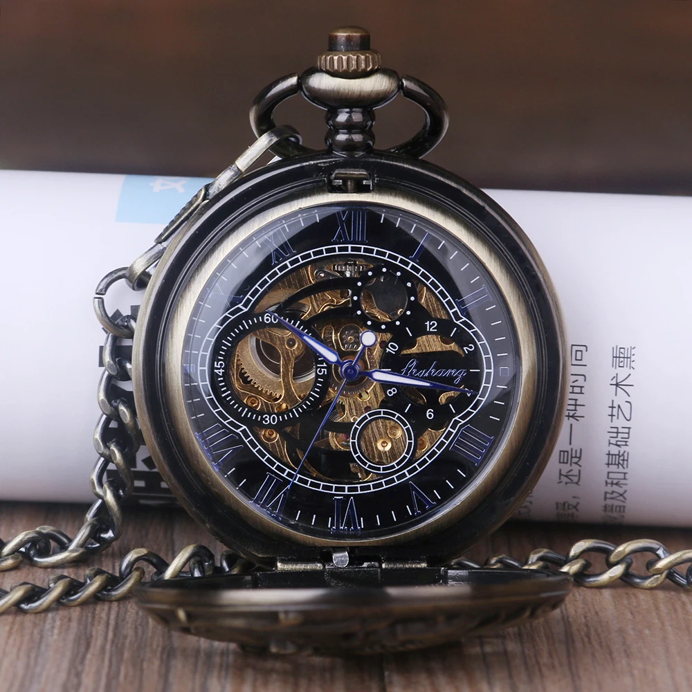 Bronze Western Dragon Hollow Steampunk Mechanical Pocket Watch Vintage Gentleman Necklace Pendant Fashion Accessories Clock